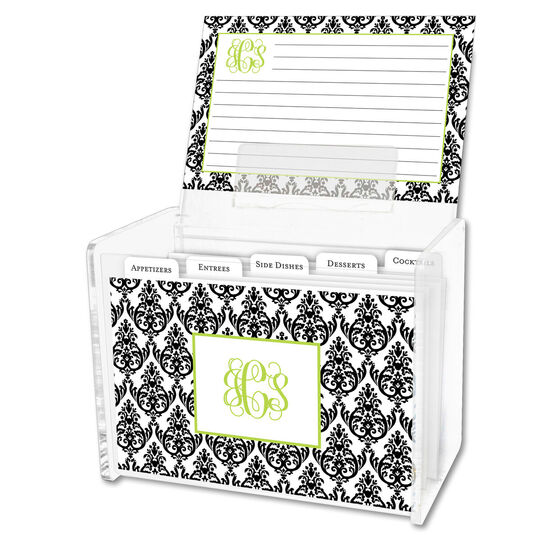 Madison Black Damask Recipe Box and Recipe Cards